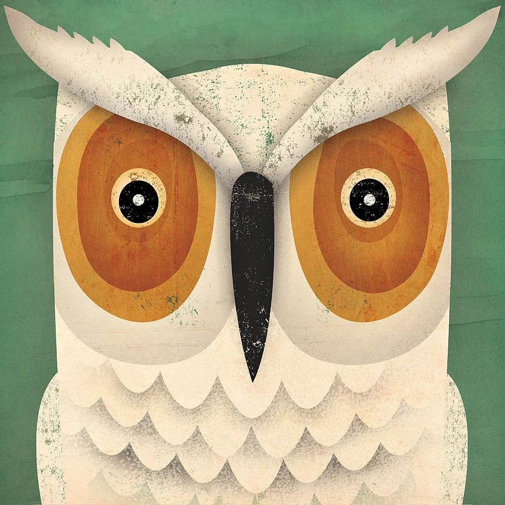 White Owl by Ryan Fowler. SKU 22895a. Archival Giclee Fine art print for wall decor.
