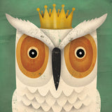 White Owl with Crown by Ryan Fowler. SKU 35512a. Archival Giclee Fine art print for wall decor.