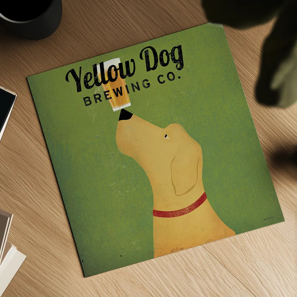 Yellow Dog Brewing Co Square by Ryan Fowler. Shown as a detailed flat fine art print, highlighting archival giclee quality. Available as an archival giclee rolled canvas, fine art paper, or poster print. SKU 9816a.