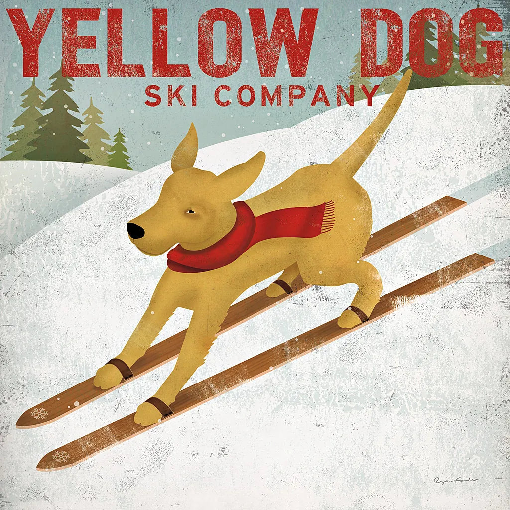 Yellow Dog Ski Co by Ryan Fowler. SKU 13237a. Archival Giclee Fine art print for wall decor.