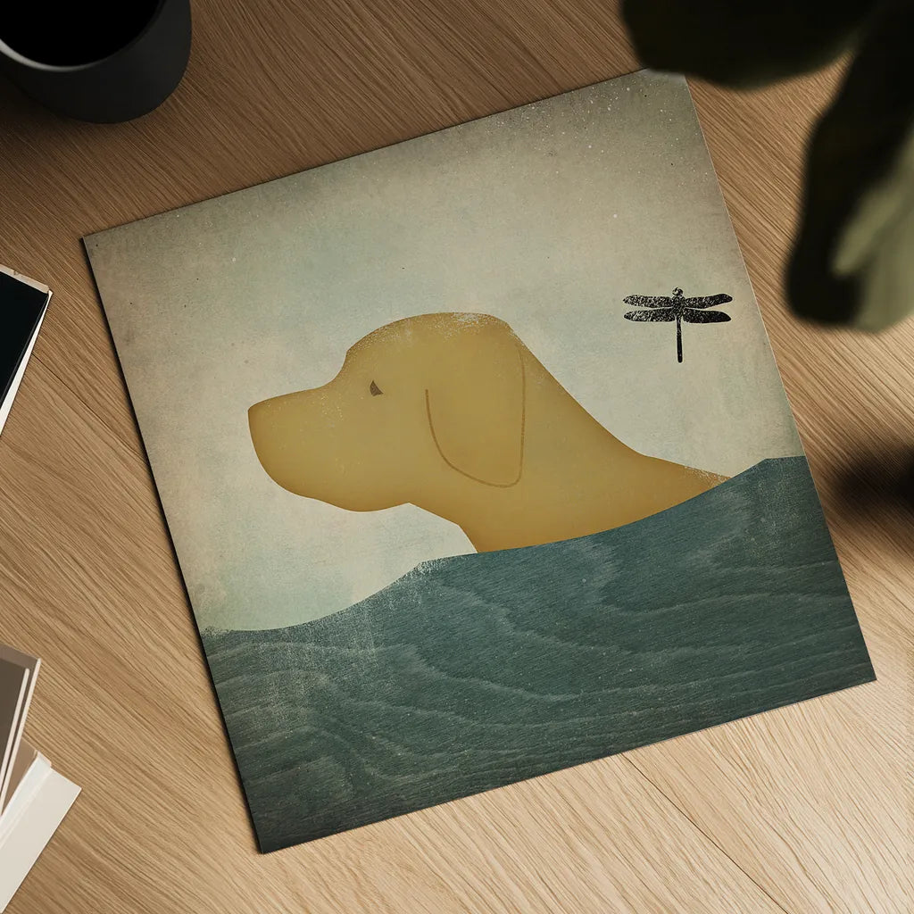 Yellow Dog Swim by Ryan Fowler. Shown as a detailed flat fine art print, highlighting archival giclee quality. Available as an archival giclee rolled canvas, fine art paper, or poster print. SKU 29763a.