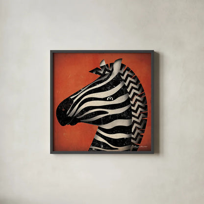 Zebra Wow by Ryan Fowler. Shown in a sleek black glass frame for a contemporary gallery look. Available as an archival giclee rolled canvas, fine art paper, or poster print. SKU 12205a.
