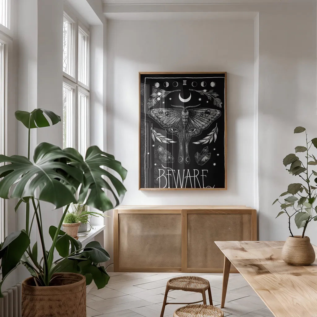 All Hallow's Eve III by Sara Zieve Miller. shown as a print in a natural wood frame in a dining room. Available as a archival giclee rolled canvas, fine art paper, or poster print. SKU 38878h.