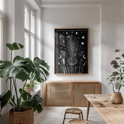 All Hallow's Eve IV by Sara Zieve Miller. shown as a print in a natural wood frame in a dining room. Available as a archival giclee rolled canvas, fine art paper, or poster print. SKU 38879h.