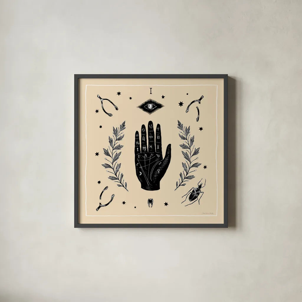 All Hallows Eve I Sq No Words Neutral by Sara Zieve Miller. Shown in a sleek black glass frame for a contemporary gallery look. Available as an archival giclee rolled canvas, fine art paper, or poster print. SKU 74764a.