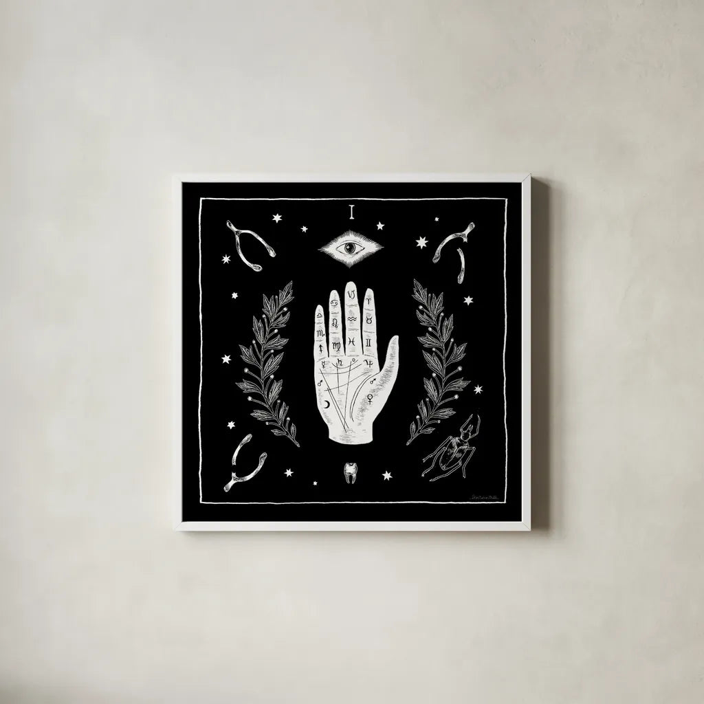 All Hallows Eve I Sq no Words by Sara Zieve Miller. Shown in a crisp white glass frame for a clean and minimalist style. Available as an archival giclee rolled canvas, fine art paper, or poster print. SKU 51684a.