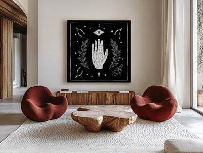 All Hallows Eve I Sq no Words by Sara Zieve Miller. Shown as extra-large giant wall art in a modern living room. Available as an archival giclee rolled canvas, fine art paper, or poster print. SKU 51684a.
