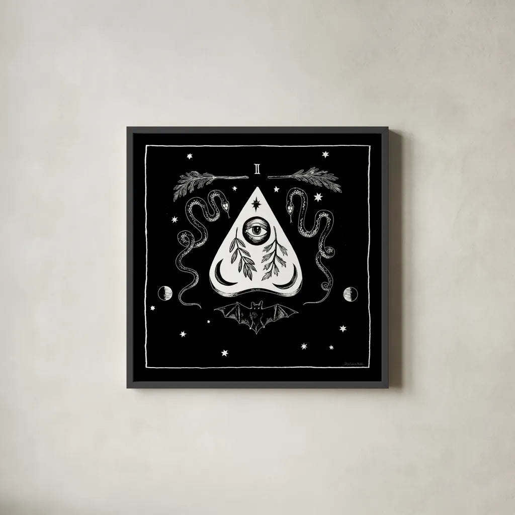 All Hallows Eve II Sq no Words by Sara Zieve Miller. Shown in a sleek black glass frame for a contemporary gallery look. Available as an archival giclee rolled canvas, fine art paper, or poster print. SKU 51685a.