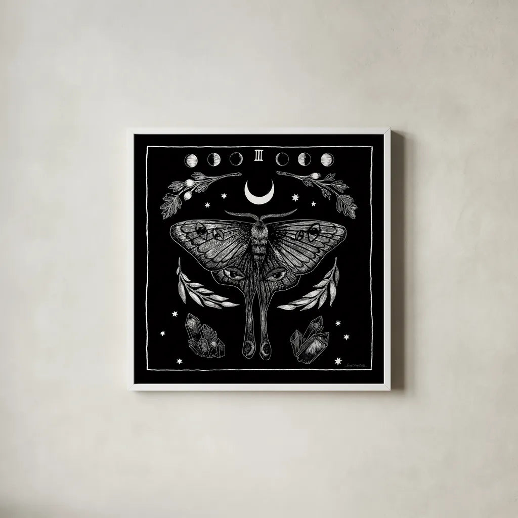 All Hallows Eve III Sq no Words by Sara Zieve Miller. Shown in a crisp white glass frame for a clean and minimalist style. Available as an archival giclee rolled canvas, fine art paper, or poster print. SKU 51686a.