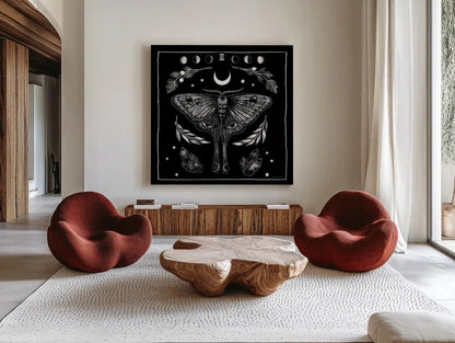 All Hallows Eve III Sq no Words by Sara Zieve Miller. Shown as extra-large giant wall art in a modern living room. Available as an archival giclee rolled canvas, fine art paper, or poster print. SKU 51686a.