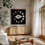All Hallows Eve VI by Sara Zieve Miller. Shown in a natural wood frame in a cozy modern living room. Available as an archival giclee rolled canvas, fine art paper, or poster print. SKU 86782a.