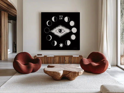 All Hallows Eve VI by Sara Zieve Miller. Shown as extra-large giant wall art in a modern living room. Available as an archival giclee rolled canvas, fine art paper, or poster print. SKU 86782a.