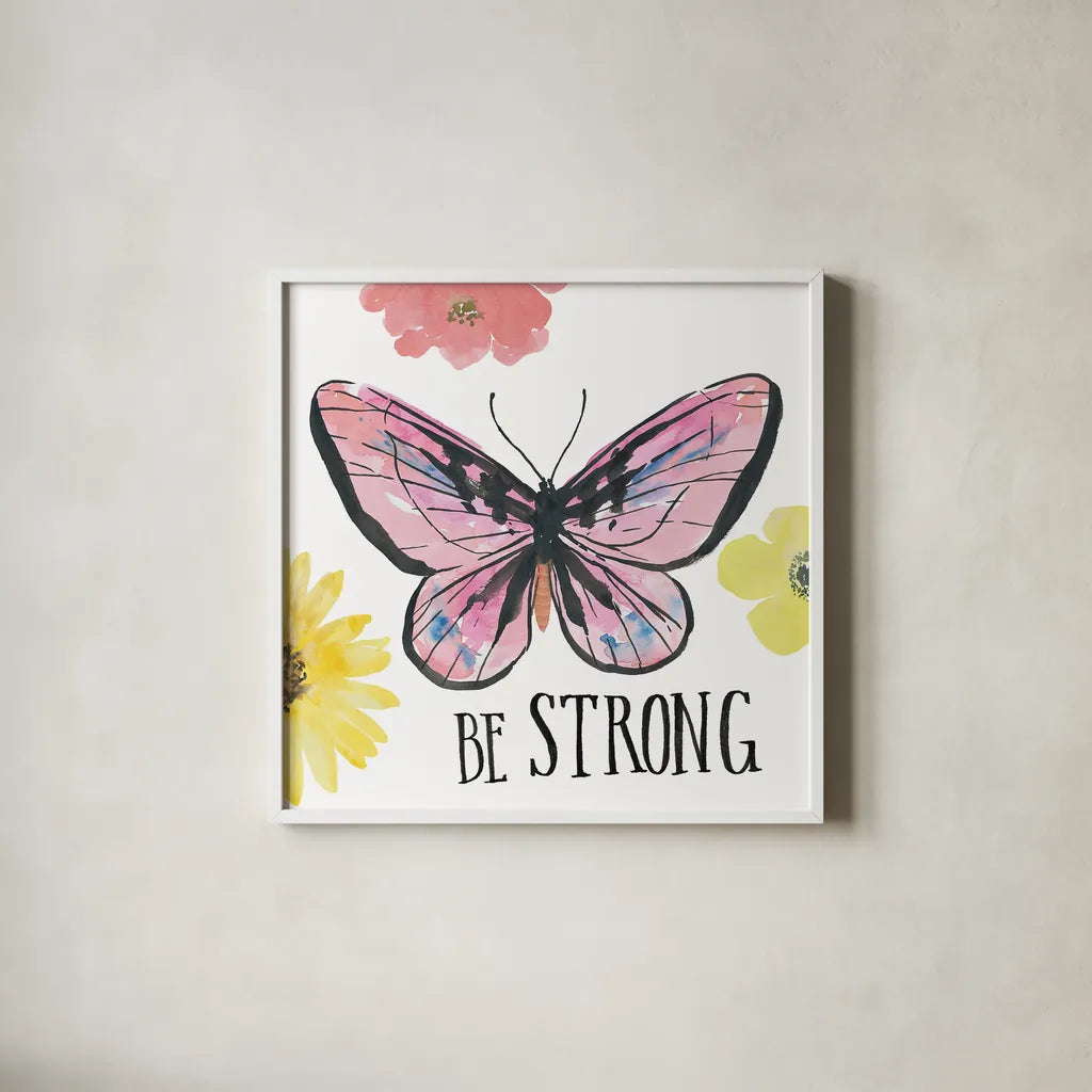 Beautiful Butterfly I by Sara Zieve Miller. Shown in a crisp white glass frame for a clean and minimalist style. Available as an archival giclee rolled canvas, fine art paper, or poster print. SKU 27319a.