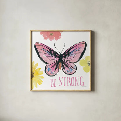 Beautiful Butterfly I Pink by Sara Zieve Miller. Shown in a natural wood glass frame for a timeless modern aesthetic. Available as an archival giclee rolled canvas, fine art paper, or poster print. SKU 66529a.