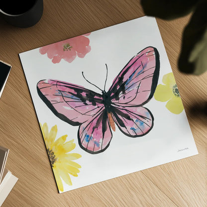Beautiful Butterfly I Pink by Sara Zieve Miller. Shown as a detailed flat fine art print, highlighting archival giclee quality. Available as an archival giclee rolled canvas, fine art paper, or poster print. SKU 69759a.