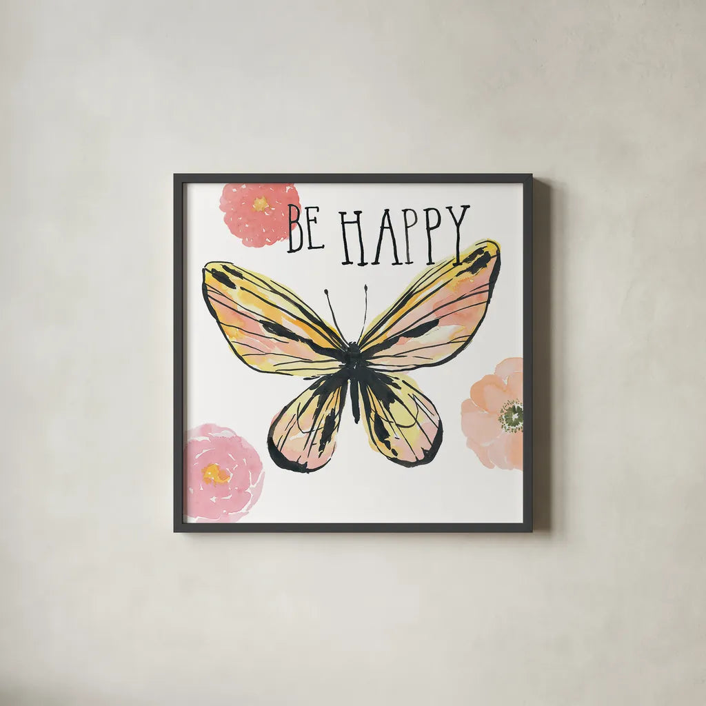 Beautiful Butterfly II by Sara Zieve Miller. Shown in a sleek black glass frame for a contemporary gallery look. Available as an archival giclee rolled canvas, fine art paper, or poster print. SKU 27320a.