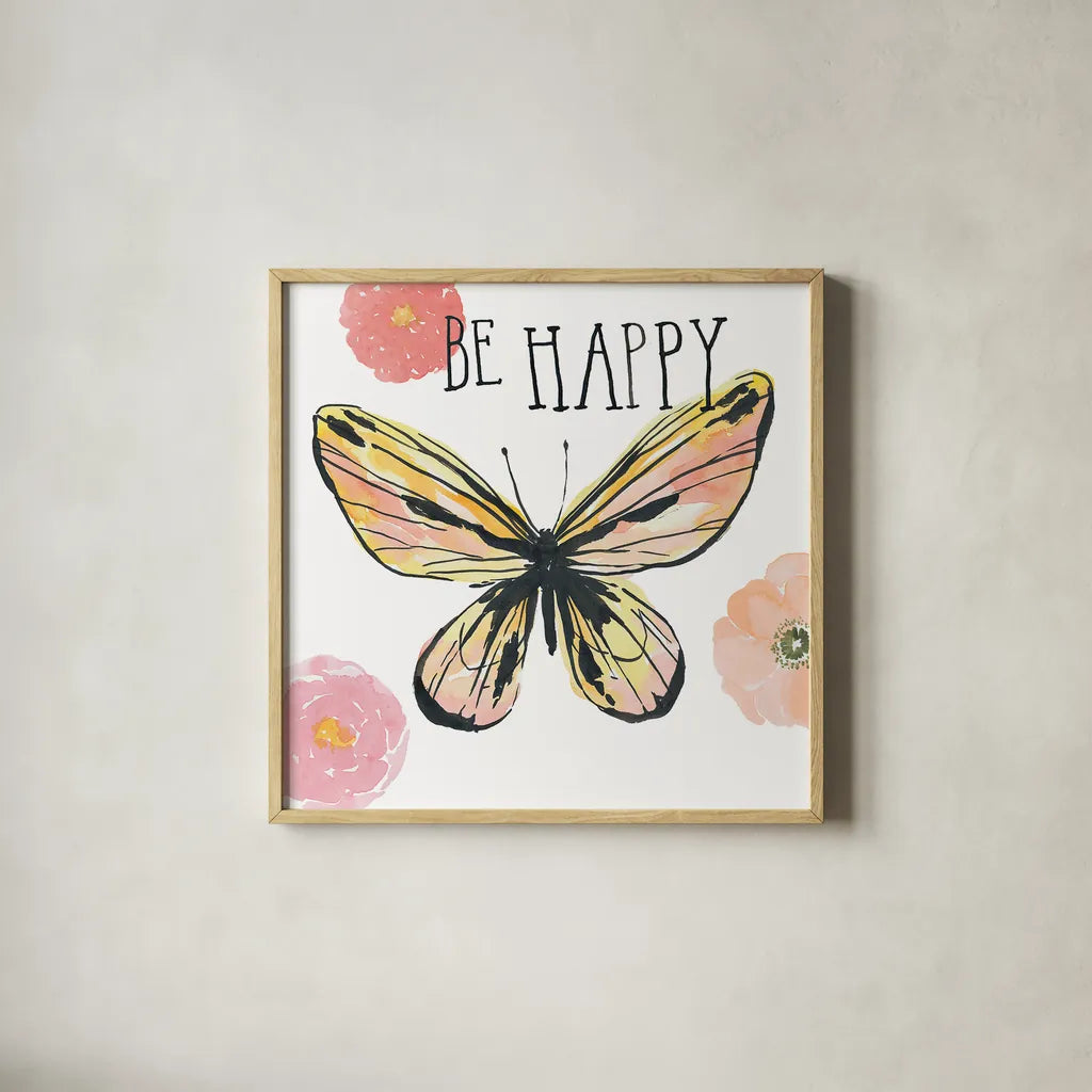 Beautiful Butterfly II by Sara Zieve Miller. Shown in a natural wood glass frame for a timeless modern aesthetic. Available as an archival giclee rolled canvas, fine art paper, or poster print. SKU 27320a.