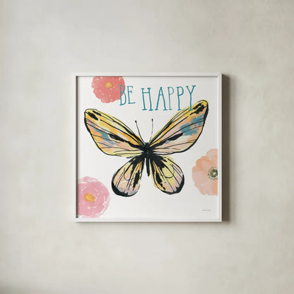 Beautiful Butterfly II Teal by Sara Zieve Miller. Shown in a crisp white glass frame for a clean and minimalist style. Available as an archival giclee rolled canvas, fine art paper, or poster print. SKU 66530a.
