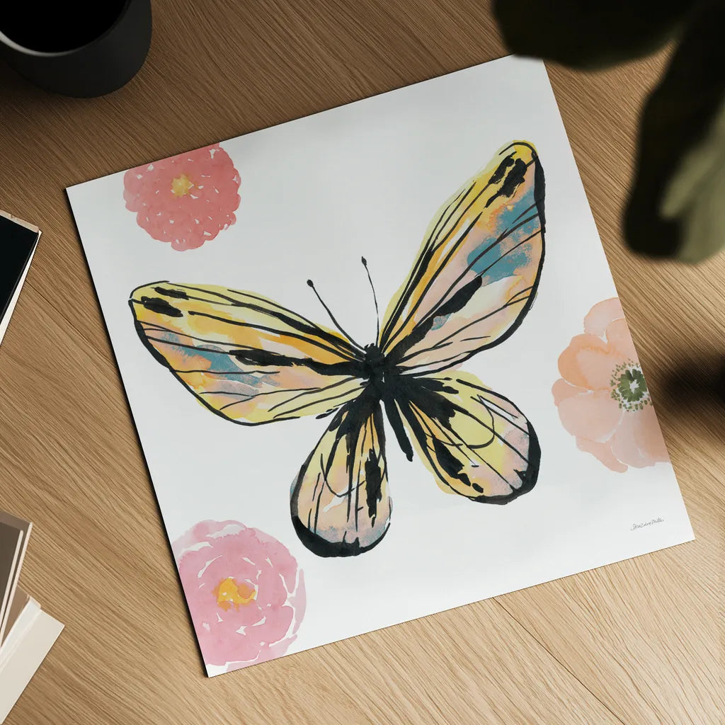 Beautiful Butterfly II Teal No Words by Sara Zieve Miller. Shown as a detailed flat fine art print, highlighting archival giclee quality. Available as an archival giclee rolled canvas, fine art paper, or poster print. SKU 69760a.