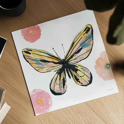 Beautiful Butterfly II Teal No Words by Sara Zieve Miller. Shown as a detailed flat fine art print, highlighting archival giclee quality. Available as an archival giclee rolled canvas, fine art paper, or poster print. SKU 69760a.