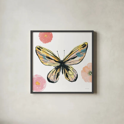 Beautiful Butterfly II Teal No Words by Sara Zieve Miller. Shown in a sleek black glass frame for a contemporary gallery look. Available as an archival giclee rolled canvas, fine art paper, or poster print. SKU 69760a.
