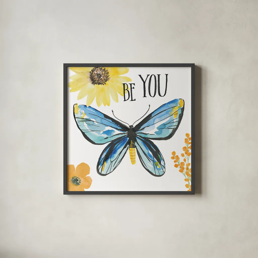 Beautiful Butterfly III by Sara Zieve Miller. Shown in a sleek black glass frame for a contemporary gallery look. Available as an archival giclee rolled canvas, fine art paper, or poster print. SKU 27321a.