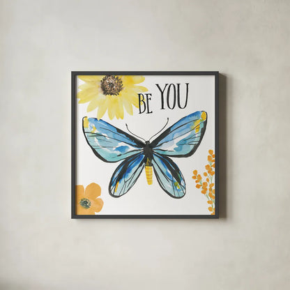 Beautiful Butterfly III by Sara Zieve Miller. Shown in a sleek black glass frame for a contemporary gallery look. Available as an archival giclee rolled canvas, fine art paper, or poster print. SKU 27321a.