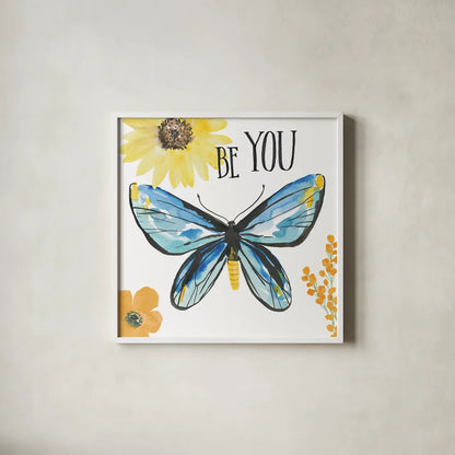 Beautiful Butterfly III by Sara Zieve Miller. Shown in a crisp white glass frame for a clean and minimalist style. Available as an archival giclee rolled canvas, fine art paper, or poster print. SKU 27321a.