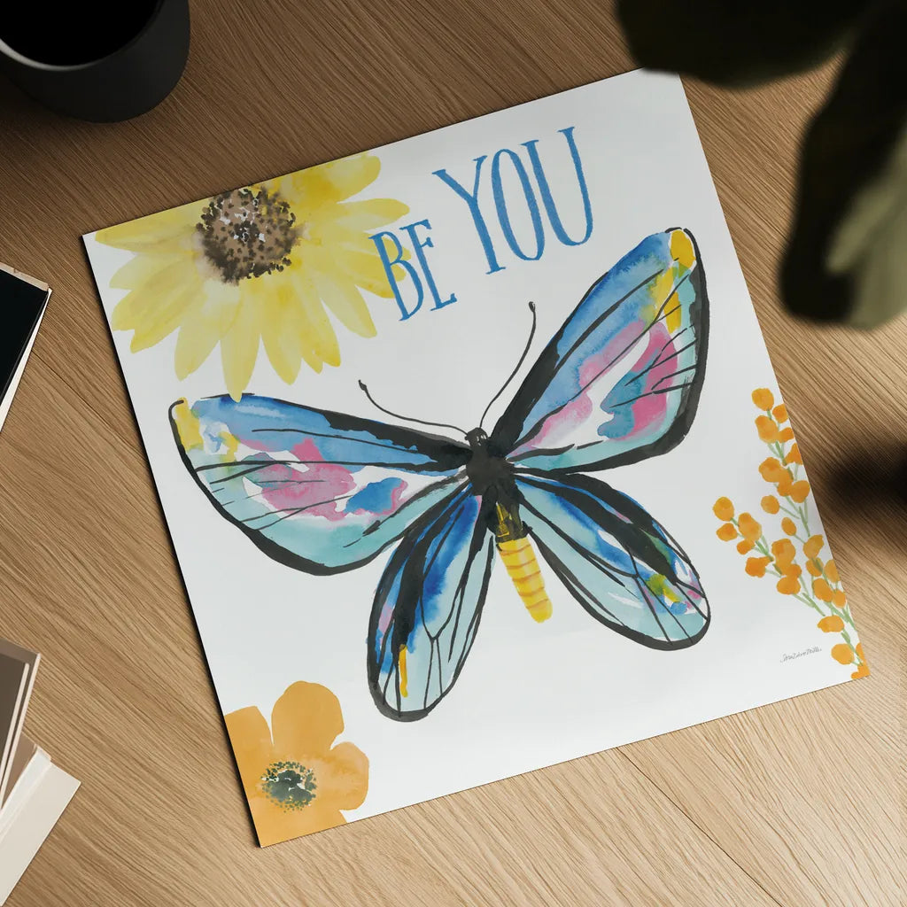 Beautiful Butterfly III Blue by Sara Zieve Miller. Shown as a detailed flat fine art print, highlighting archival giclee quality. Available as an archival giclee rolled canvas, fine art paper, or poster print. SKU 66531a.