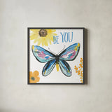 Beautiful Butterfly III Blue by Sara Zieve Miller. Shown in a sleek black glass frame for a contemporary gallery look. Available as an archival giclee rolled canvas, fine art paper, or poster print. SKU 66531a.