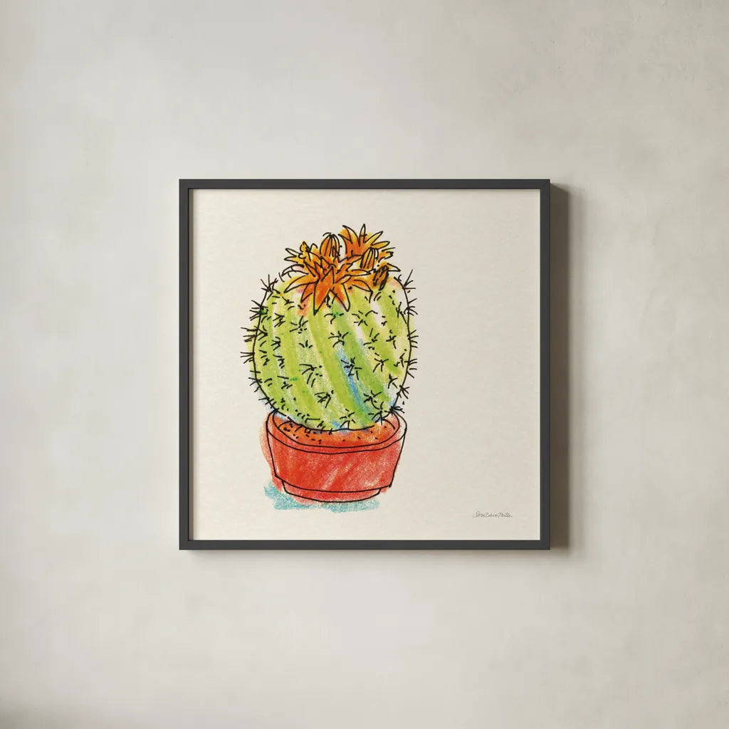 Cacti Garden II by Sara Zieve Miller. Shown in a sleek black glass frame for a contemporary gallery look. Available as an archival giclee rolled canvas, fine art paper, or poster print. SKU 57355a.