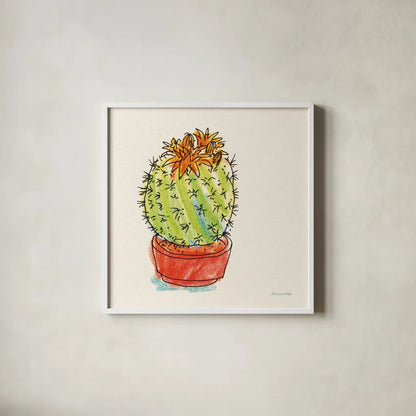 Cacti Garden II by Sara Zieve Miller. Shown in a crisp white glass frame for a clean and minimalist style. Available as an archival giclee rolled canvas, fine art paper, or poster print. SKU 57355a.