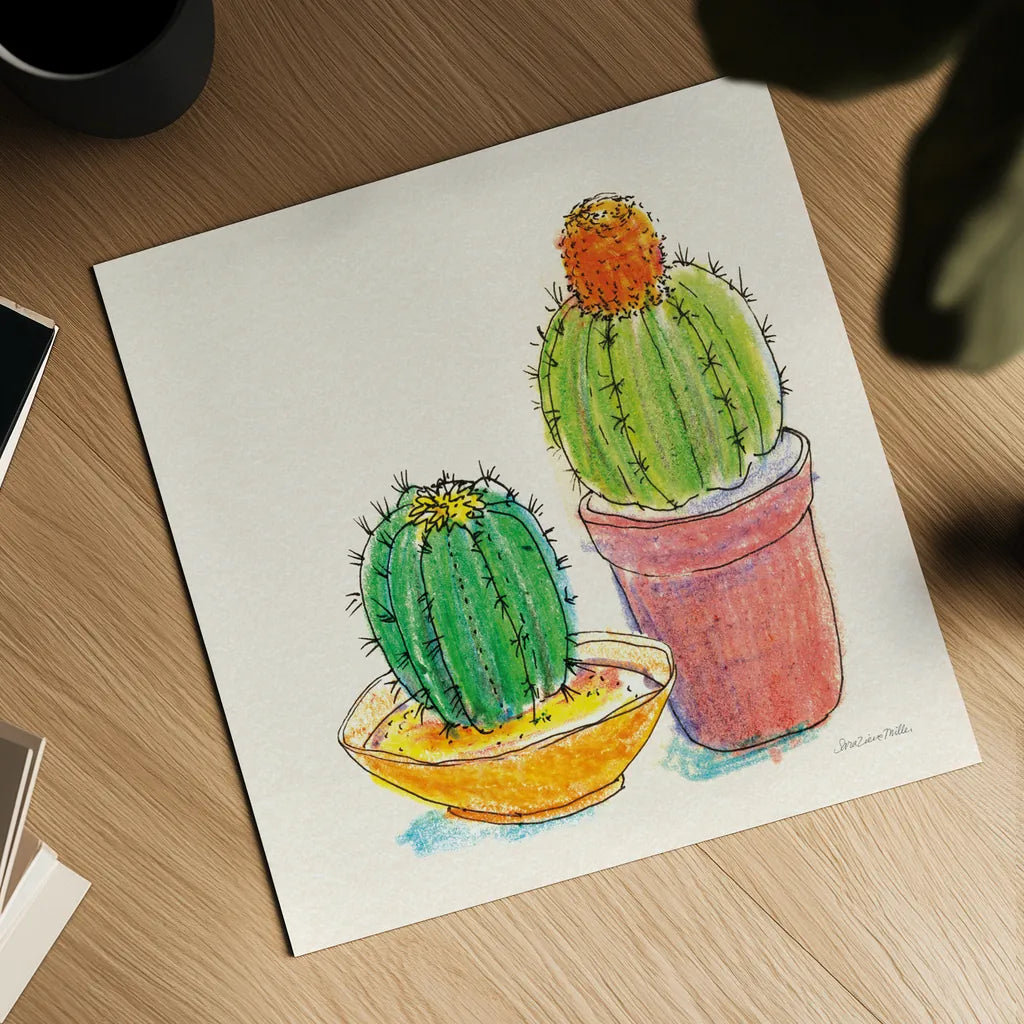 Cacti Garden III by Sara Zieve Miller. Shown as a detailed flat fine art print, highlighting archival giclee quality. Available as an archival giclee rolled canvas, fine art paper, or poster print. SKU 57356a.