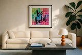 Color Quotes I by Sara Zieve Miller. Displayed in a glass frame with matte in a clean modern living room. Available as an archival giclee rolled canvas, fine art paper, or poster print. SKU 31468a.