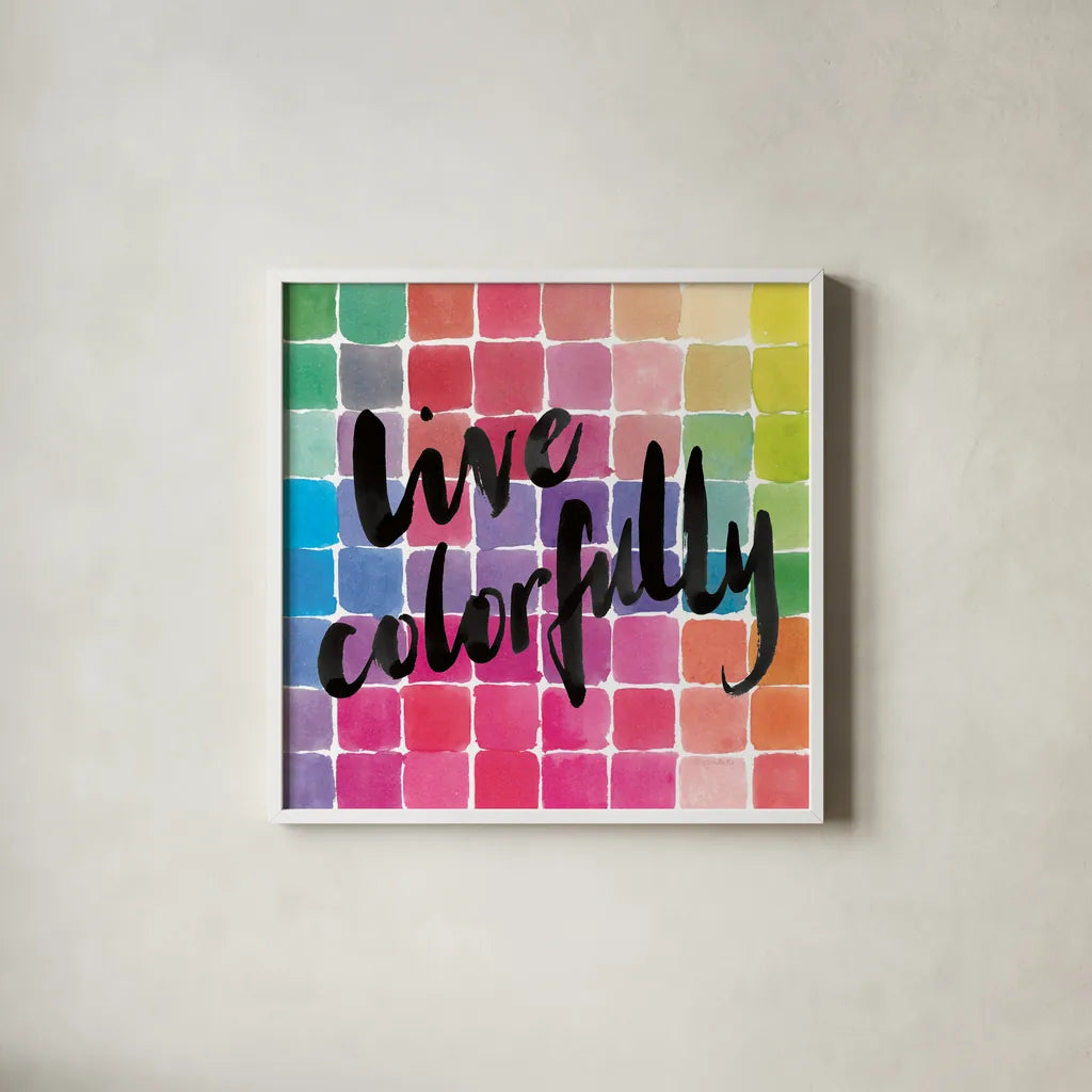 Color Quotes II by Sara Zieve Miller. Shown in a crisp white glass frame for a clean and minimalist style. Available as an archival giclee rolled canvas, fine art paper, or poster print. SKU 31469a.