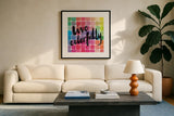 Color Quotes II by Sara Zieve Miller. Displayed in a glass frame with matte in a clean modern living room. Available as an archival giclee rolled canvas, fine art paper, or poster print. SKU 31469a.