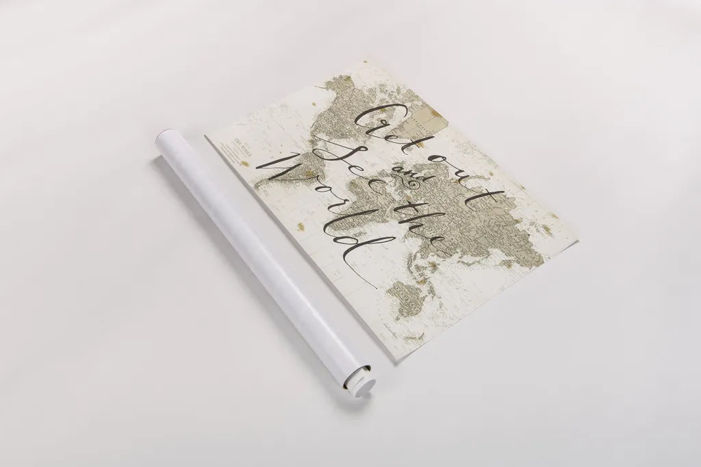 Get Out and See the World by Sara Zieve Miller. shown as a rolled paper print. Available as archival giclee rolled canvas, fine art paper, or poster print. SKU 16778i.