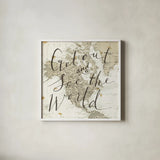 Get Out and See the World Square by Sara Zieve Miller. Shown in a crisp white glass frame for a clean and minimalist style. Available as an archival giclee rolled canvas, fine art paper, or poster print. SKU 17032a.