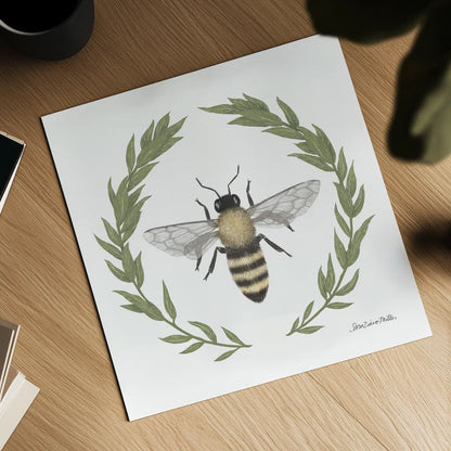 Happy to Bee Home I by Sara Zieve Miller. Shown as a detailed flat fine art print, highlighting archival giclee quality. Available as an archival giclee rolled canvas, fine art paper, or poster print. SKU 33590a.