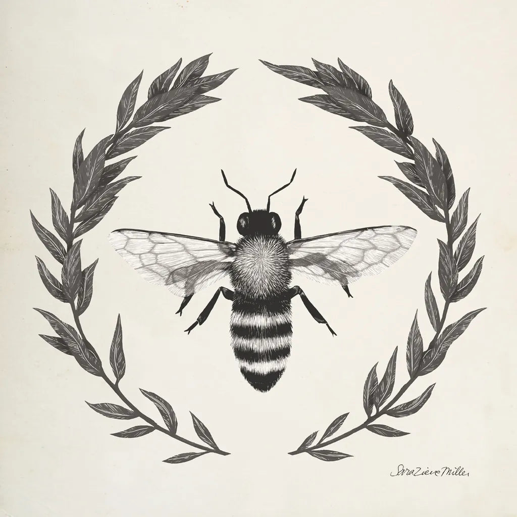 Happy to Bee Home I Neutral by Sara Zieve Miller. SKU 54681a. Archival Giclee Fine art print for wall decor.