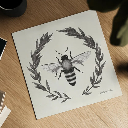 Happy to Bee Home I Neutral by Sara Zieve Miller. Shown as a detailed flat fine art print, highlighting archival giclee quality. Available as an archival giclee rolled canvas, fine art paper, or poster print. SKU 54681a.