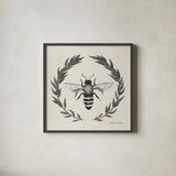 Happy to Bee Home I Neutral by Sara Zieve Miller. Shown in a sleek black glass frame for a contemporary gallery look. Available as an archival giclee rolled canvas, fine art paper, or poster print. SKU 54681a.