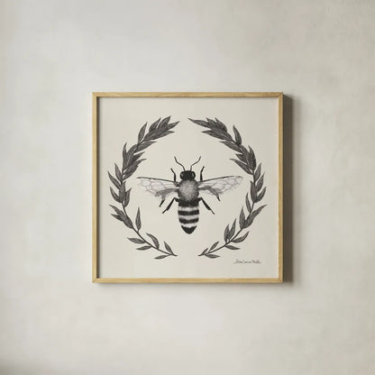 Happy to Bee Home I Neutral by Sara Zieve Miller. Shown in a natural wood glass frame for a timeless modern aesthetic. Available as an archival giclee rolled canvas, fine art paper, or poster print. SKU 54681a.