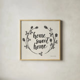 Happy to Bee Home I Words Neutral by Sara Zieve Miller. Shown in a natural wood glass frame for a timeless modern aesthetic. Available as an archival giclee rolled canvas, fine art paper, or poster print. SKU 54683a.