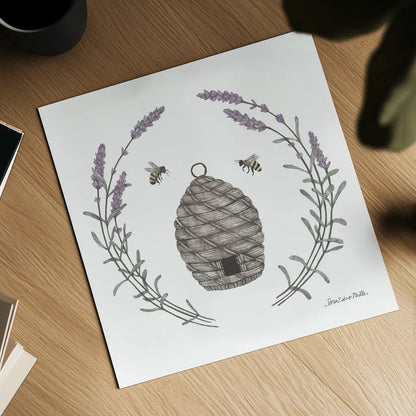 Happy to Bee Home II by Sara Zieve Miller. Shown as a detailed flat fine art print, highlighting archival giclee quality. Available as an archival giclee rolled canvas, fine art paper, or poster print. SKU 33591a.