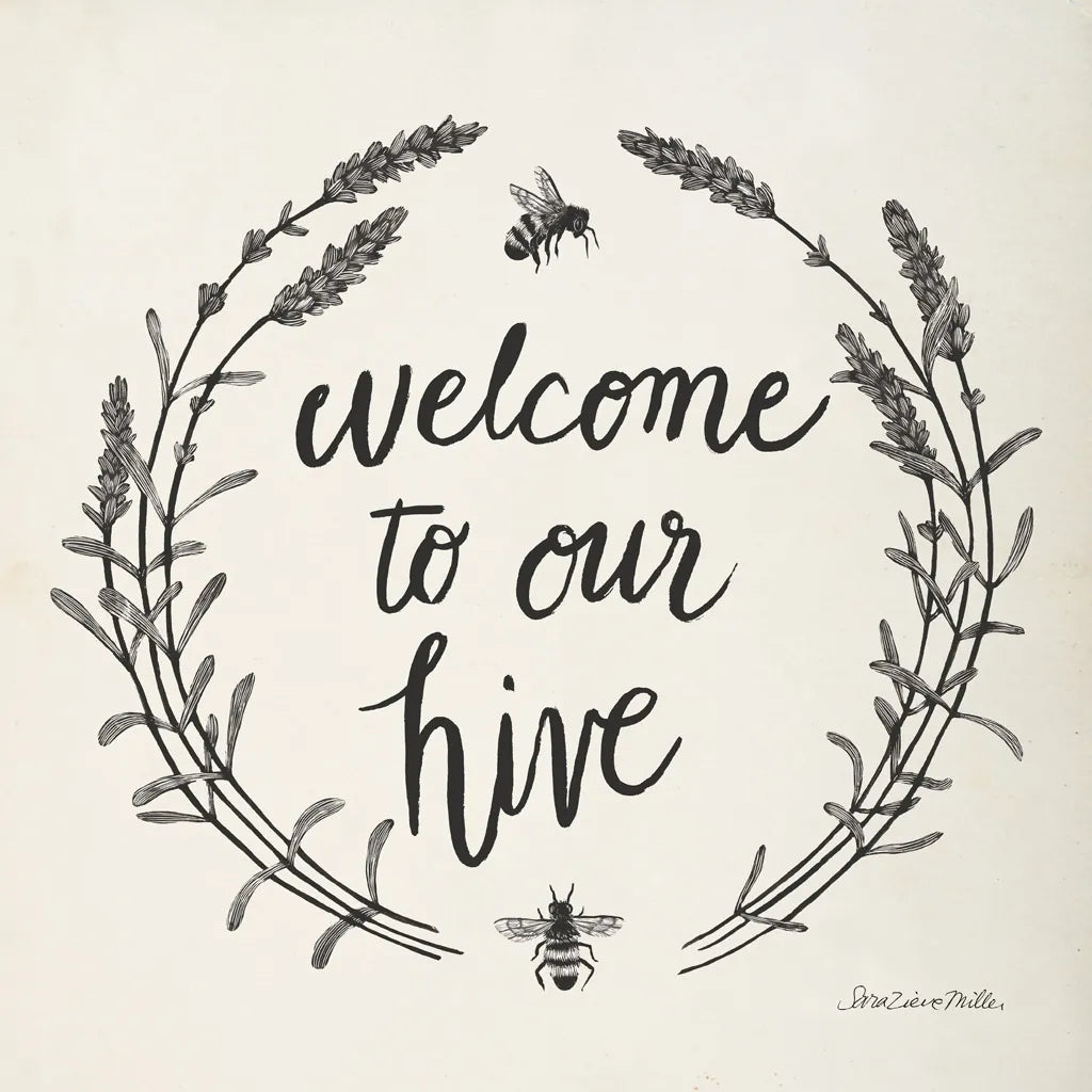 Happy to Bee Home II Words Neutral by Sara Zieve Miller. SKU 54684a. Archival Giclee Fine art print for wall decor.