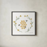 Happy to Bee Home III by Sara Zieve Miller. Shown in a sleek black glass frame for a contemporary gallery look. Available as an archival giclee rolled canvas, fine art paper, or poster print. SKU 33592a.