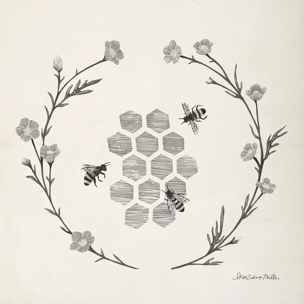 Happy to Bee Home III Neutral by Sara Zieve Miller. SKU 54682a. Archival Giclee Fine art print for wall decor.