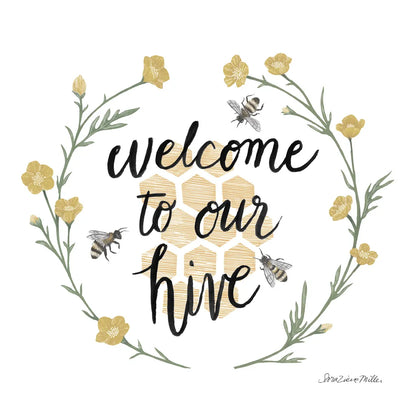 Happy to Bee Home III Welcome by Sara Zieve Miller. SKU 44544a. Archival Giclee Fine art print for wall decor.