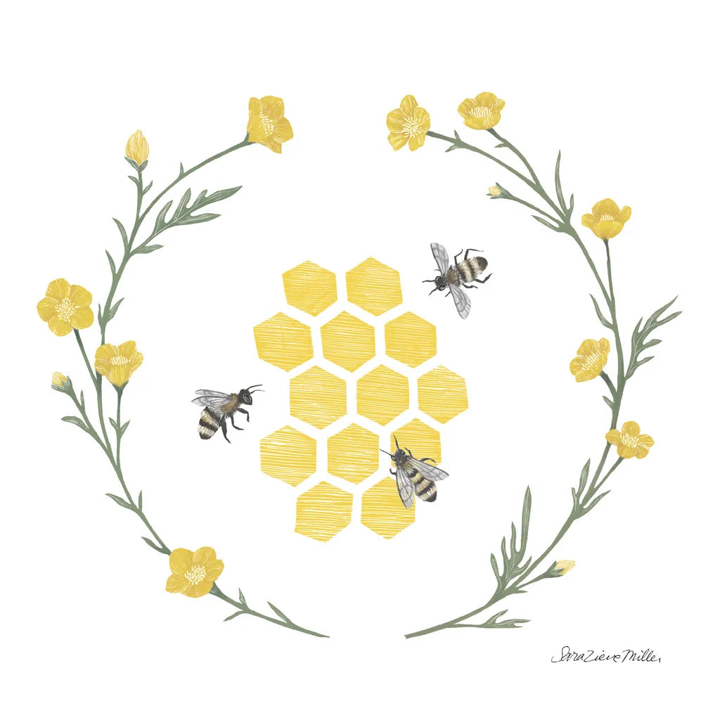 Happy to Bee Home III Yellow by Sara Zieve Miller. SKU 70700a. Archival Giclee Fine art print for wall decor.
